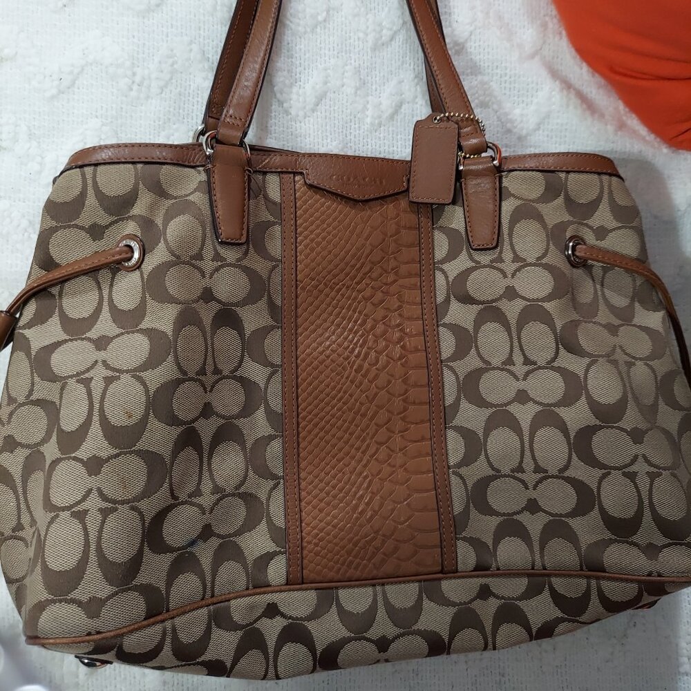 Vintage Coach Brown Jacquard Shoulder Bag with Signature Monogram